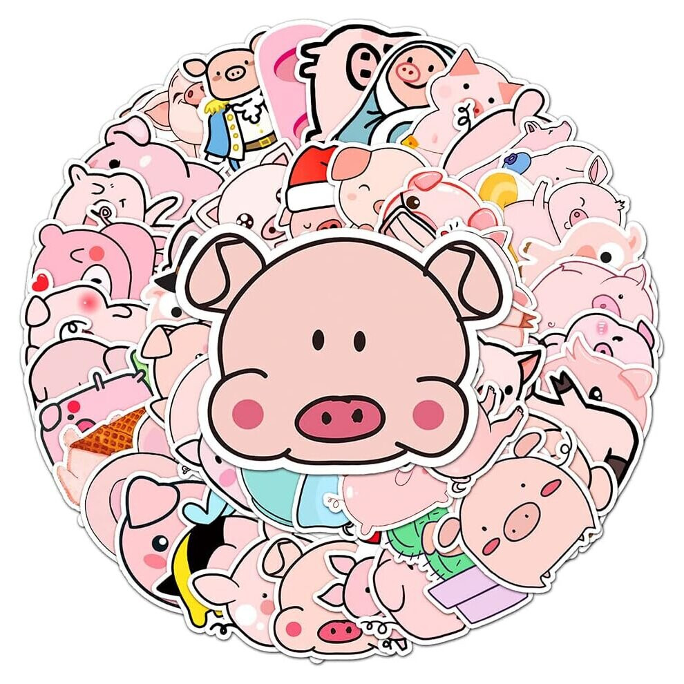 Pink Pig Vinyl Stickers 50 Pcs Cartoon Waterproof Stickers for Water Bottle Laptop Flasks Phone Notebook Cup Tablet Luggage Computer,Decals Pack