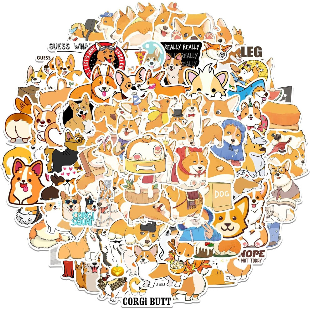 100Pcs Cute Corgi Stickers, Waterproof Vinyl Decals Dog Sticker for Water Bottles,Hydro Flasks,Scrapbook,Laptop,Guitar, Skateboard,Bicycle