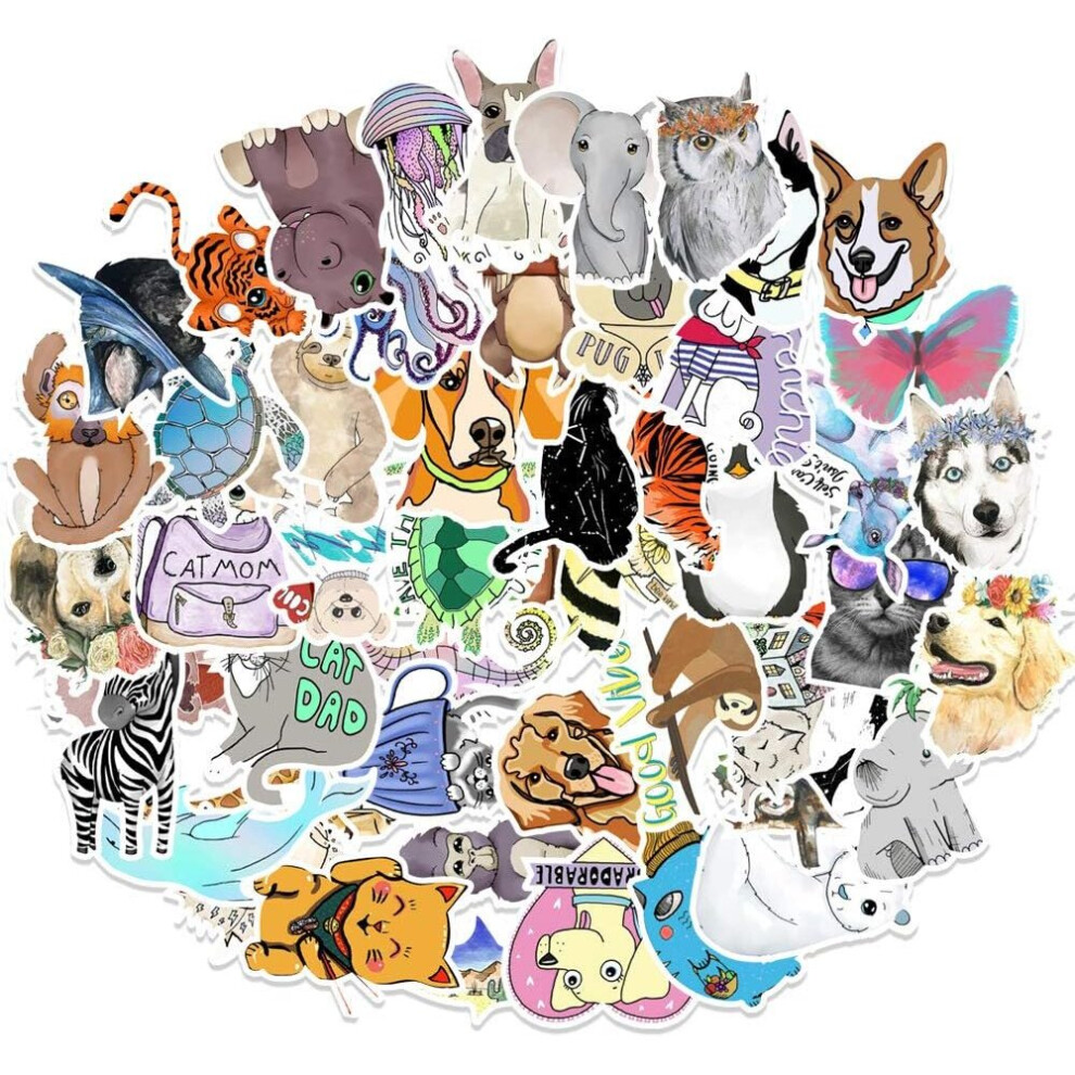 Tianfu 50Pcs Cute Cartoon Animal Graffiti Waterproof Stickers Cute Trend Stickers, Computer Mobile Phone Skateboard Suitcase Kettle Stickers.