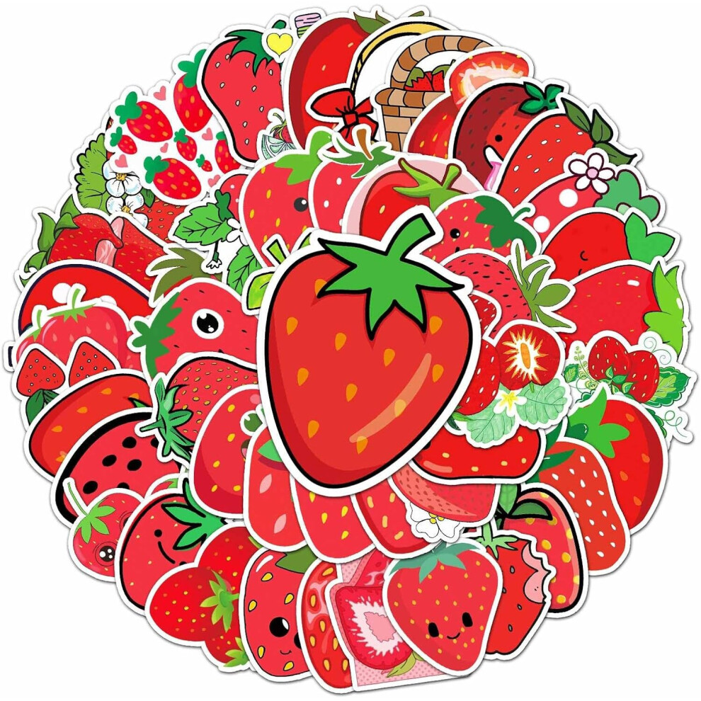 50 cute children strawberry stickers fruit vinyl stickers, suitable for water bottles, computers, cell phones, diaries, mugs, youth stickers.