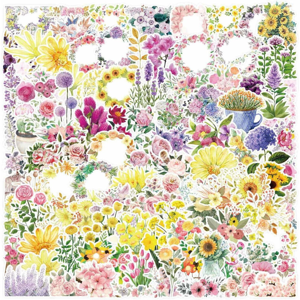 Vibrant Flower Stickers for Water Bottle,Waterproof Vinyl 100pcs Stickers for Laptop Computer Phone Bumper Skateboard Luggage Stickers
