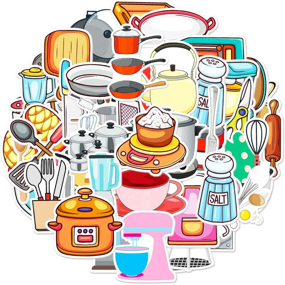 Kitchen Utensil Stickers for Water Bottle,Waterproof Vinyl 50pcs Stickers for LaptopComputer Phone Bumper Skateboard Luggage Stickers for Teens.