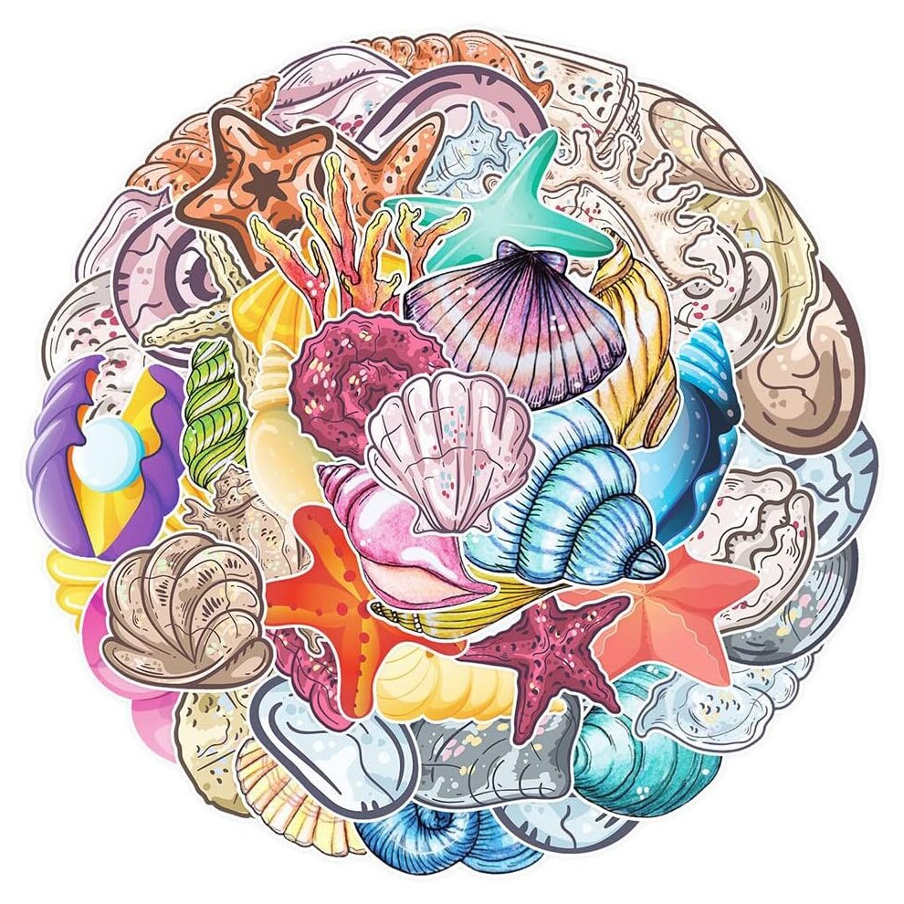 Lovely Shell Stickers Pack 50Pcs Waterproof Vinyl Stickers for Laptop Tablet Flasks Waterbottle Luggage Phone Notebook Scrapbook,Cartoon Decals Pack