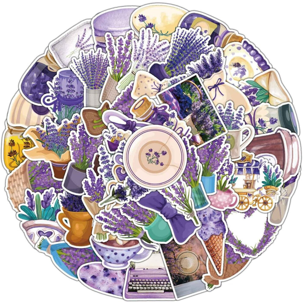 Tianfu Lavender Stickers For Water Bottle,Waterproof Vinyl 50Pcs Stickers For Laptop Computer Phone Bumper Skateboard Luggage Stickers For Teens Kids Girls Purple