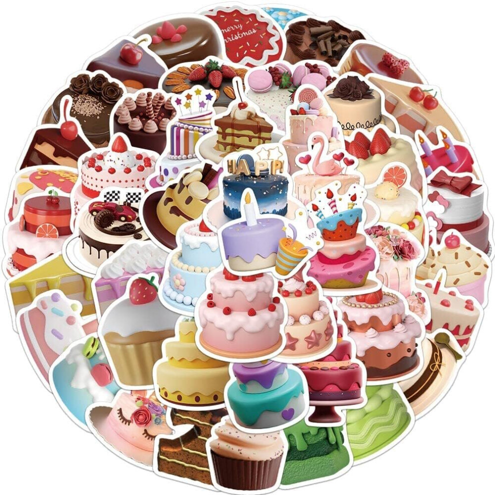 Cute Cake Stickers for Water Bottle,Waterproof Vinyl 50pcs Stickers for Laptop Computer Phone Bumper Skateboard Luggage Stickers for Teens Kids.