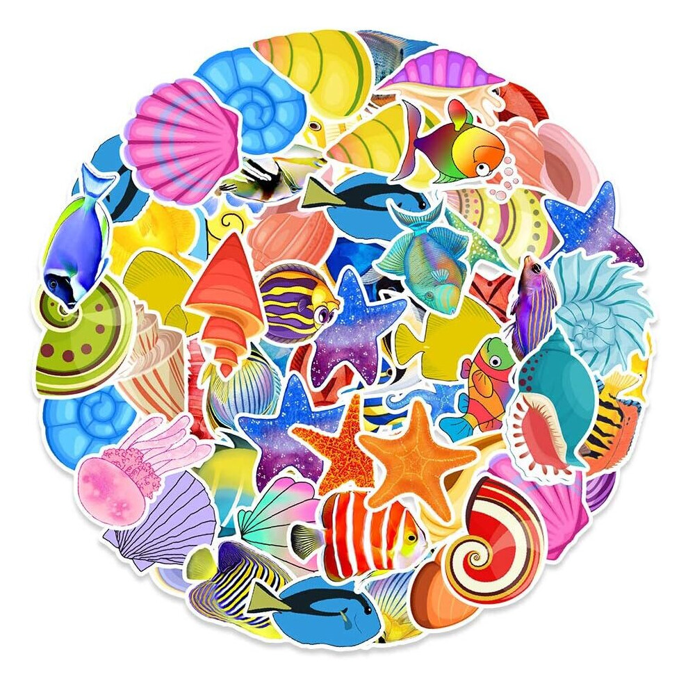 Tianfu 50Pcs Marine Life Graffiti Pvc Waterproof Stickers Cute Fashion Stickers,Suitable For Laptop Mobile Phone Skateboard Suitcase Water Bottle Stickers