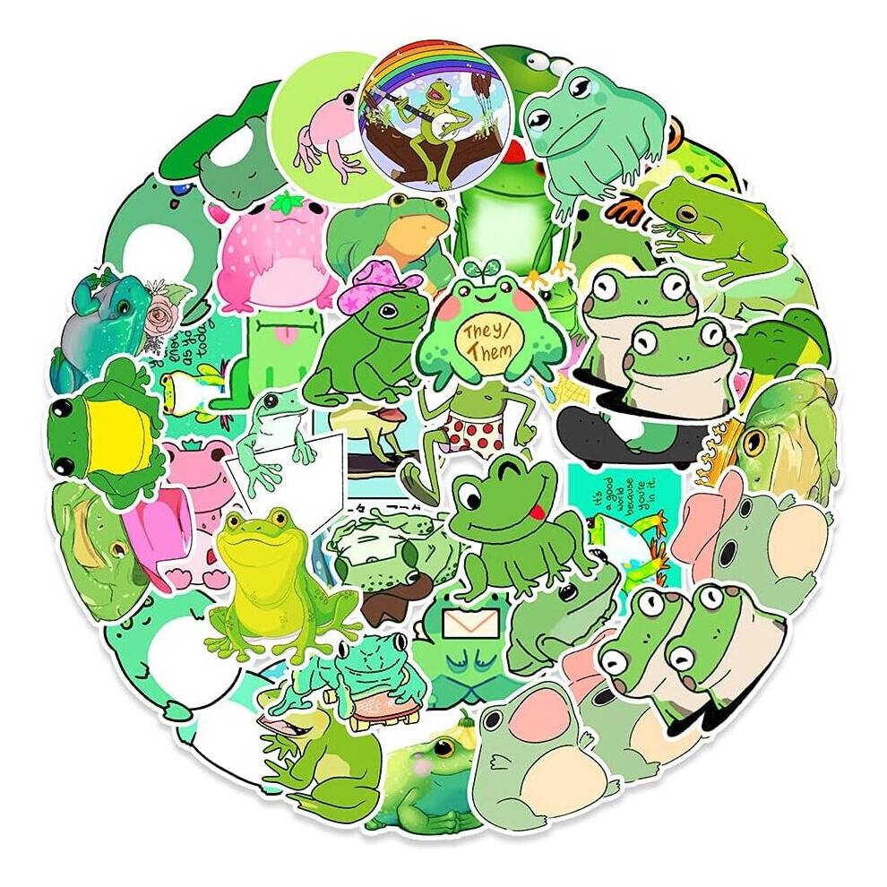 50pcs frog stickers graffiti PVC waterproof stickers, cute fashion stickers, suitable for laptop mobile phone skateboard suitcase kettle stickers.