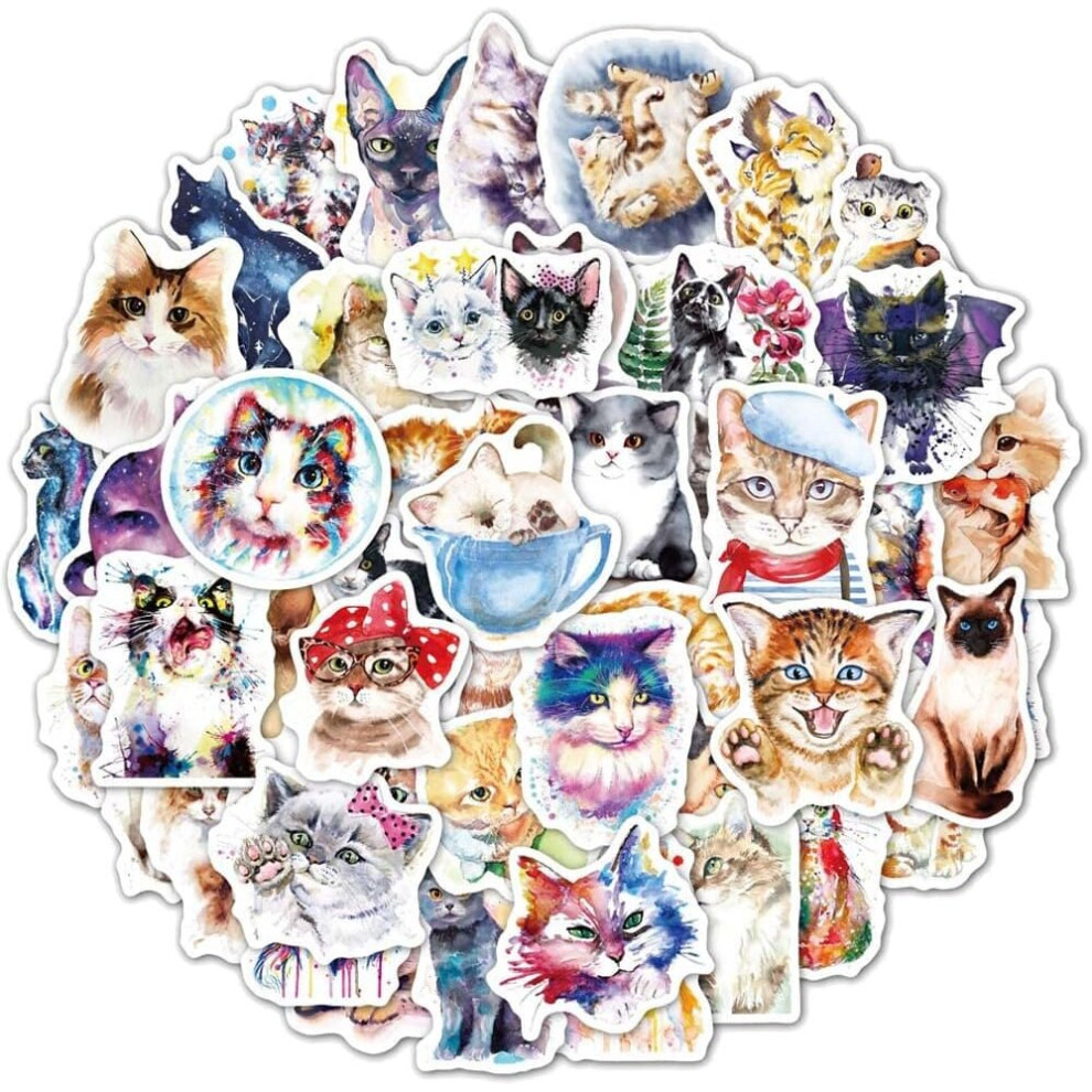 Tianfu 50 Waterproof Stickers For Cats And Kittens Are Suitable For Water Bottles, Vinyl Beautiful Colorful Ins Wind Decals Notebook Skateboard Suitcase.