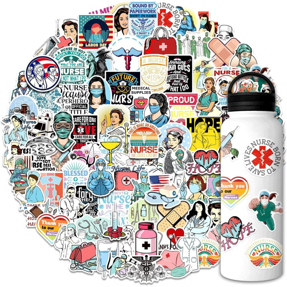 Wu Miao 100 nurse stickers, beauty care gift cards vinyl waterproof stickers kettle laptop luggage helmet skateboard guitar scrapbook mobile phone.