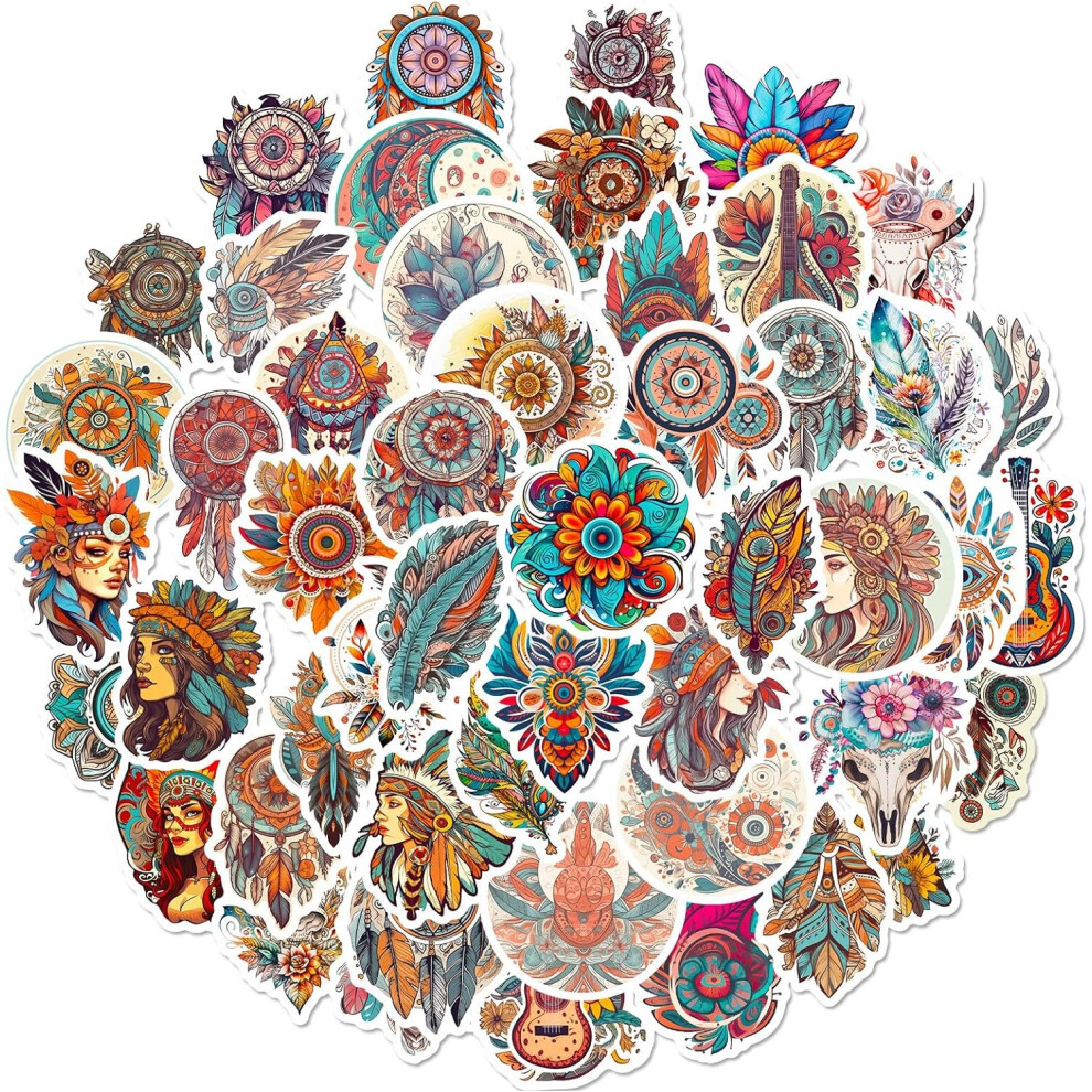 50 colorful dream catcher stickers aesthetic waterproof vinyl stickers water bottles luggage decals mobile phones computers skateboarding guitars.