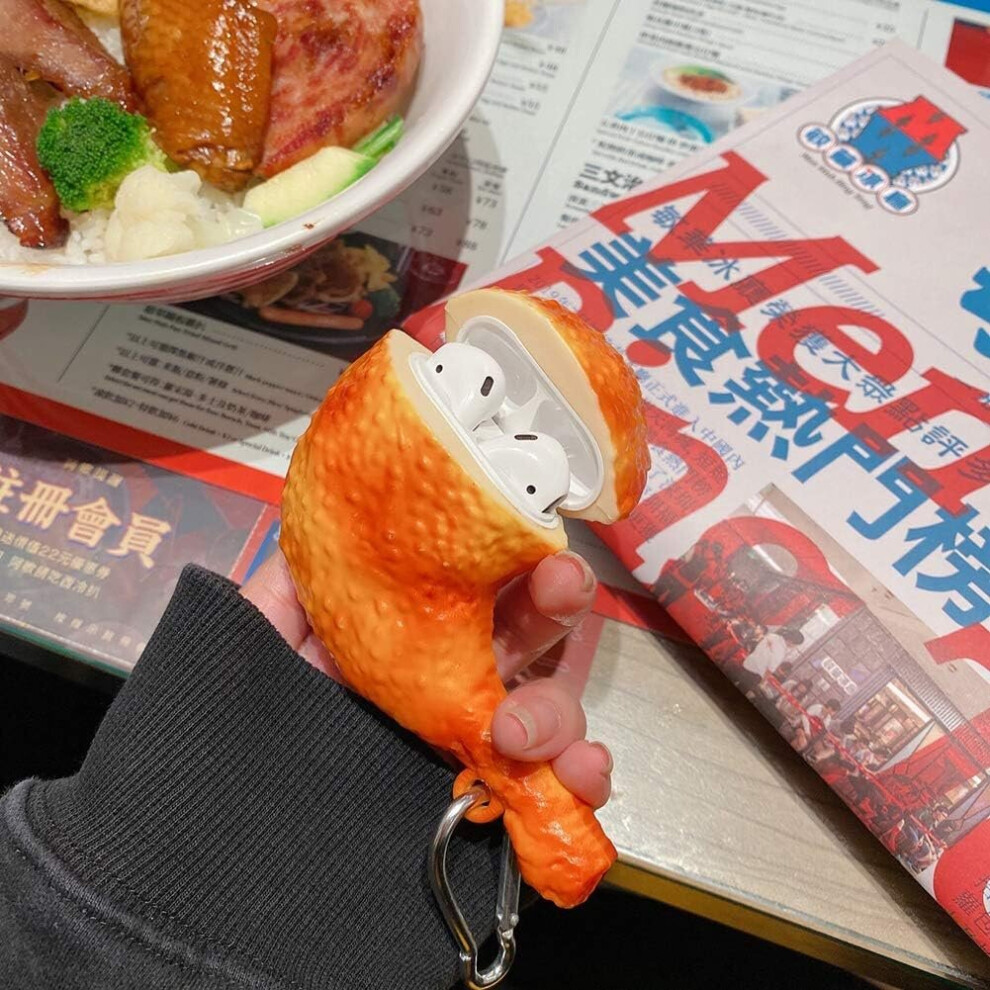 Cute 3D Cartoon Case Compatible With Airpods 1Â¡2, Creative Food Design Unique Fun Soft Silicone Shockproof Protective Case(Chicken Leg, Airpods 1Â¡2) 7770197754583