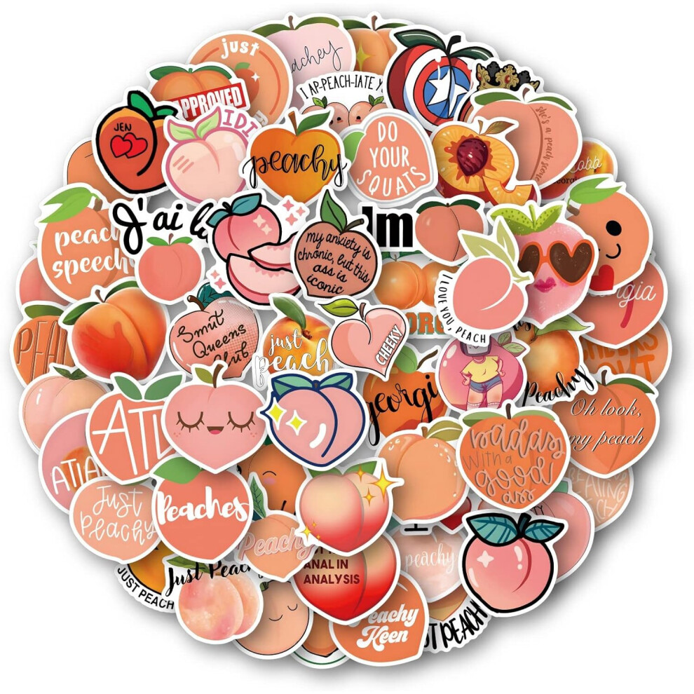 Peach Stickers 60Pcs for Kids Teens,Cute Fruit Pink Waterproof Stickers,Luggage Bike Bumper Skateboard Computer Scrapbook Car Cup Decals PackLaptop