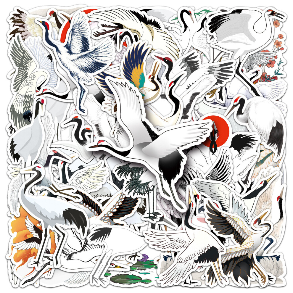 50 Pcs White Crane Stickers Cute Cartoon Animal Sticker for Laptop Cars Skateboard Water Bottle Phone Luggage Guitar,Vinyl Waterproof Birds Decals