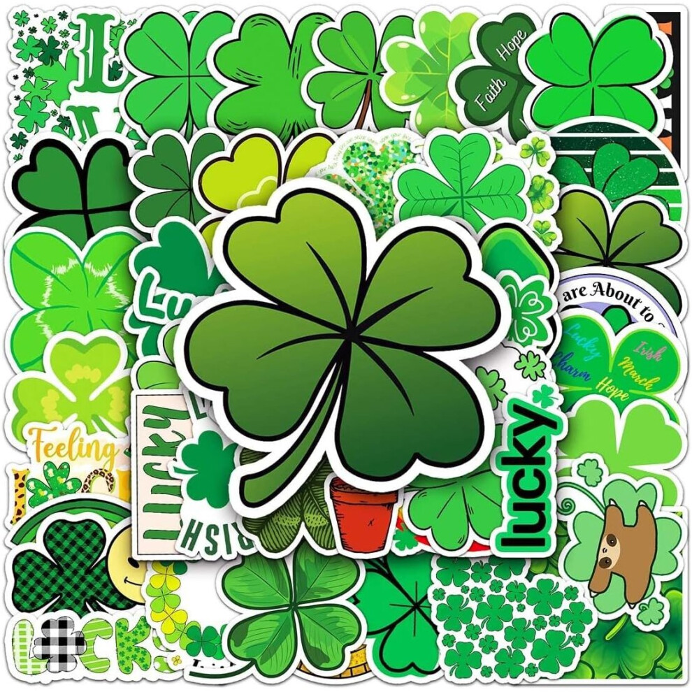50pcs Lucky Clover stickers Waterproof Vinyl Stickers Cute Funny Stickers for Laptop Tablet Phone Hydroflasks Water Bottle Bike Luggage Computer