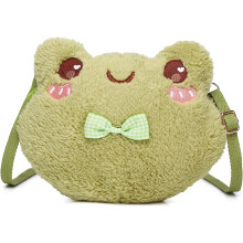 Kawaii Frog Purse for Women, Cute Lolita Anime Plush Purse for Women, Soft Fluffy Frog Crossbody Bag With Chain Strap (Green)