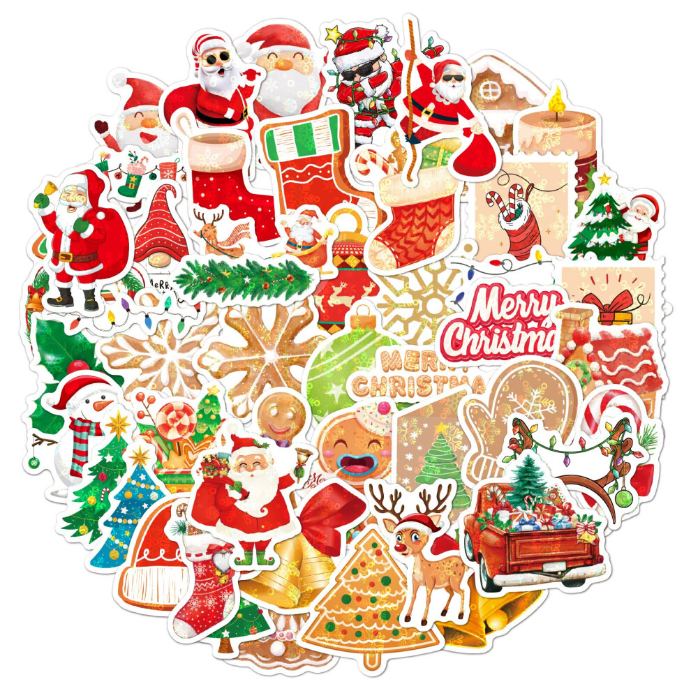 Tianfu 50 Pcs Christmas Stickers,Vinyl Waterproof Christmas Decorations Stickers For Laptop Water Bottles Envelopes Gifts Tags Crafts Snowboard