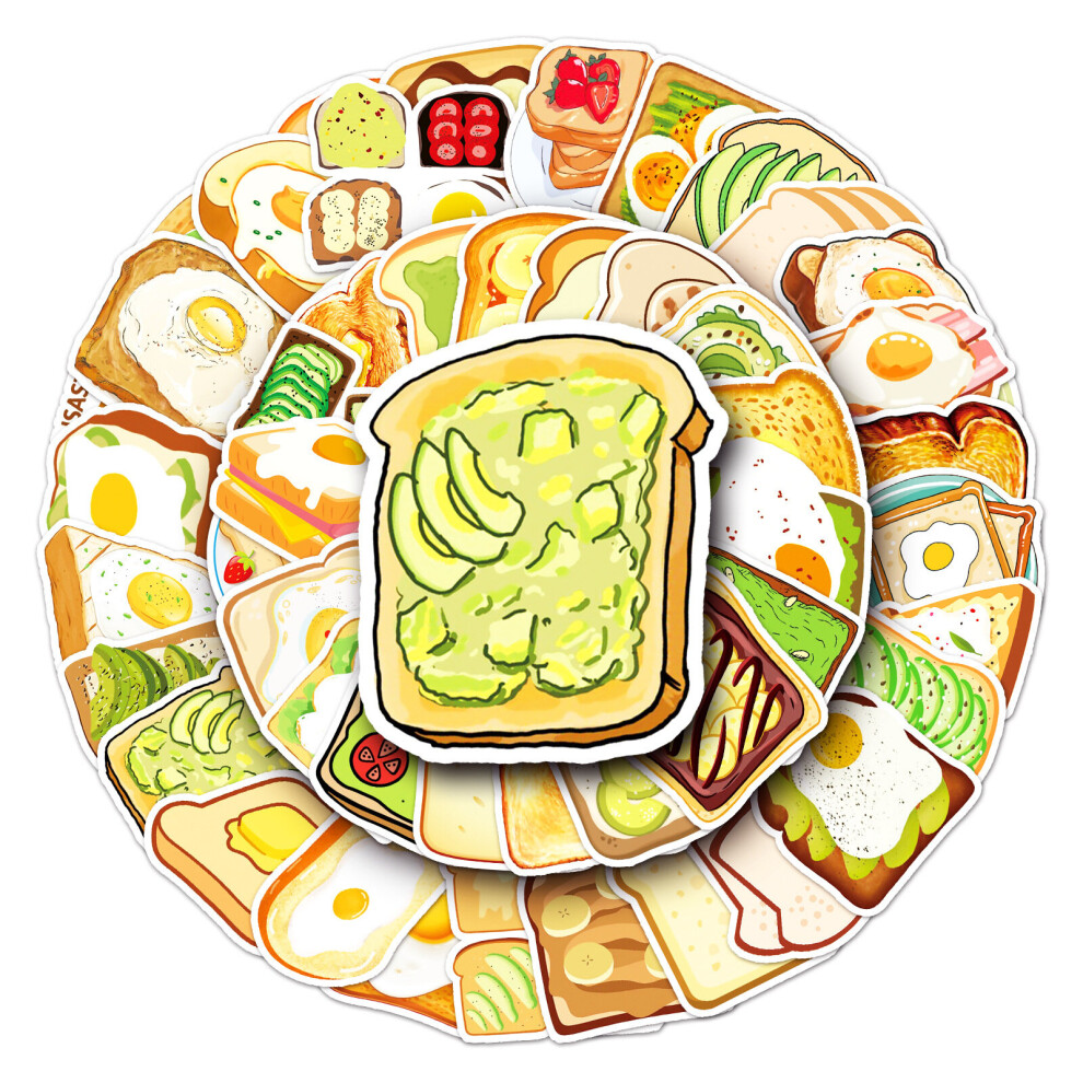 Tianfu 50Pcs Different Toast Stickers Waterproof Vinyl Stickers Cute Funny Stickers For Laptop Tablet Phone Hydroflasks Water Bottle Bike Luggage Computer