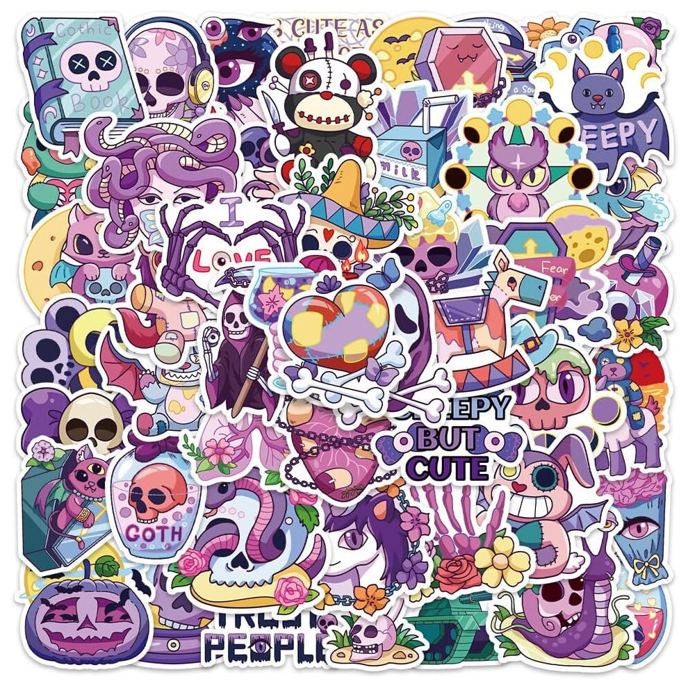 Tianfu 50Pcs Gothic Skull Sticker Vinyl Waterproof Cool Funny Sticker Color Sticker Bag Laptop Mobile Phone Skateboard Luggage Water Bottle Hydrofoil