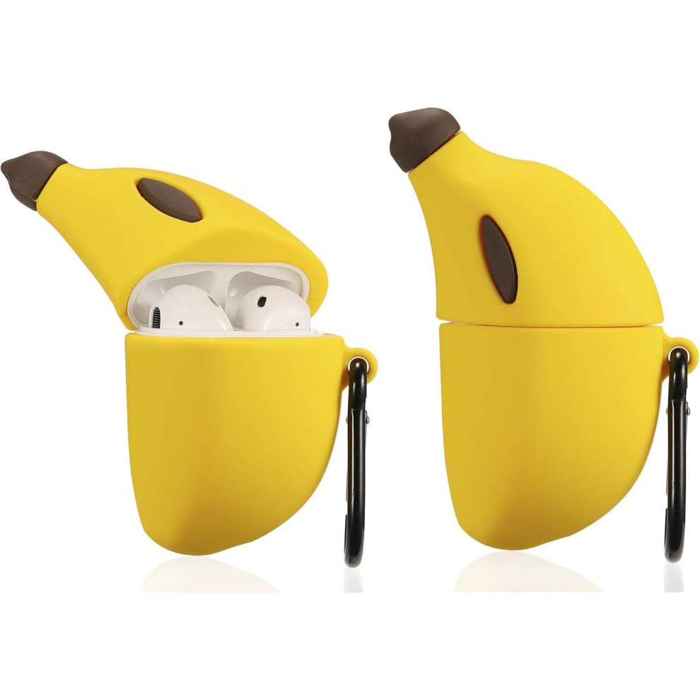 (Banana) Cute Cartoon Fruit Funny Fun Cool Kawaii Fashion, 3D Silicone Designer Airpod Character Skin, Girls Boys Teens, Case For Airpods 1&2 Yellow 7770197752510