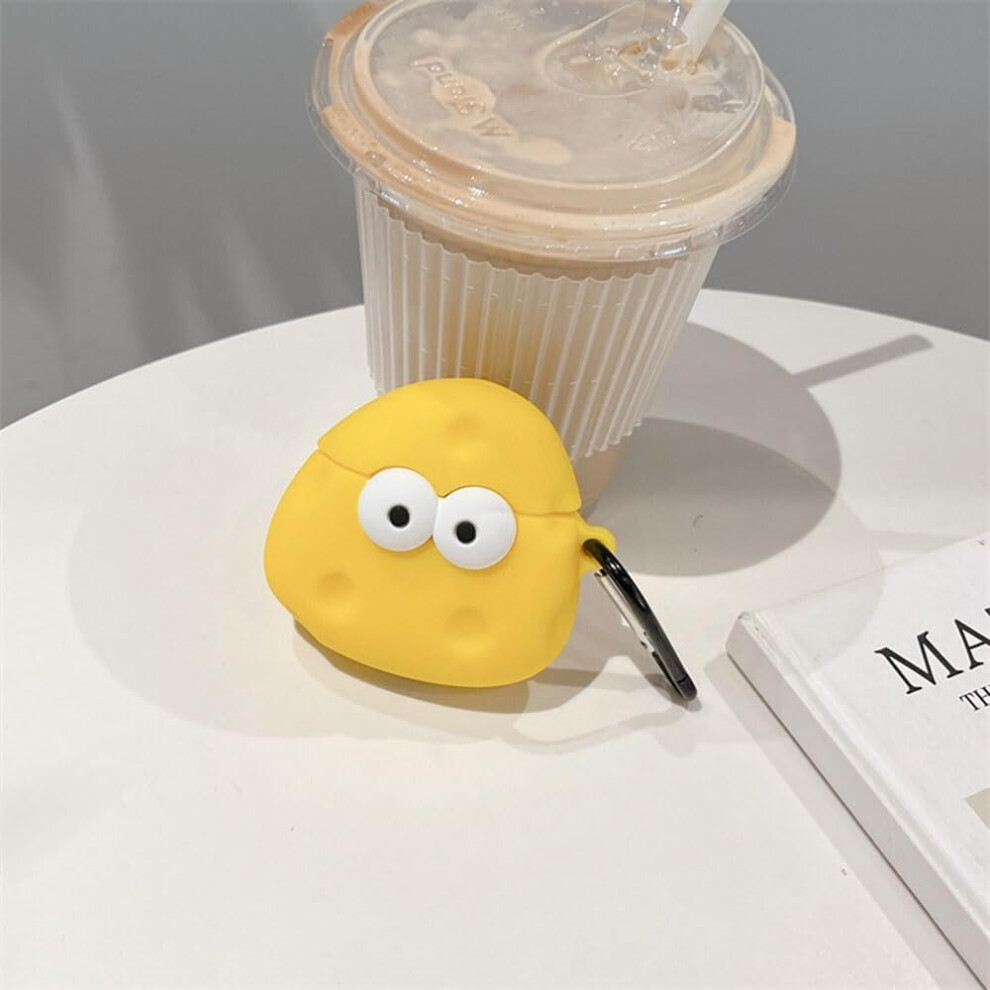 Compatible For Airpods Case Soft Silicone With Cute 3D Cheese Cartoon Design Shockproof Keychain Cover For Girls Woman Airpods 2 &1- Yellow 7770197752657