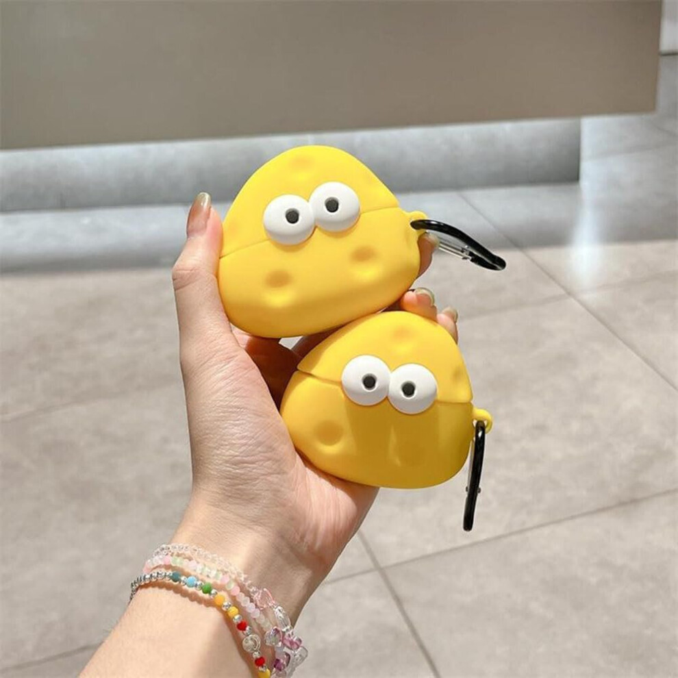 Compatible For Airpods Case Soft Silicone With Cute 3D Cheese Cartoon Design Shockproof Keychain Cover For Girls Woman Airpods Pro- Yellow 7770197752664