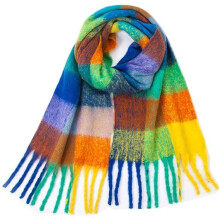 Women's Cashmere Big Coloured Checked Scarf Winter Warm Wrap Scarf