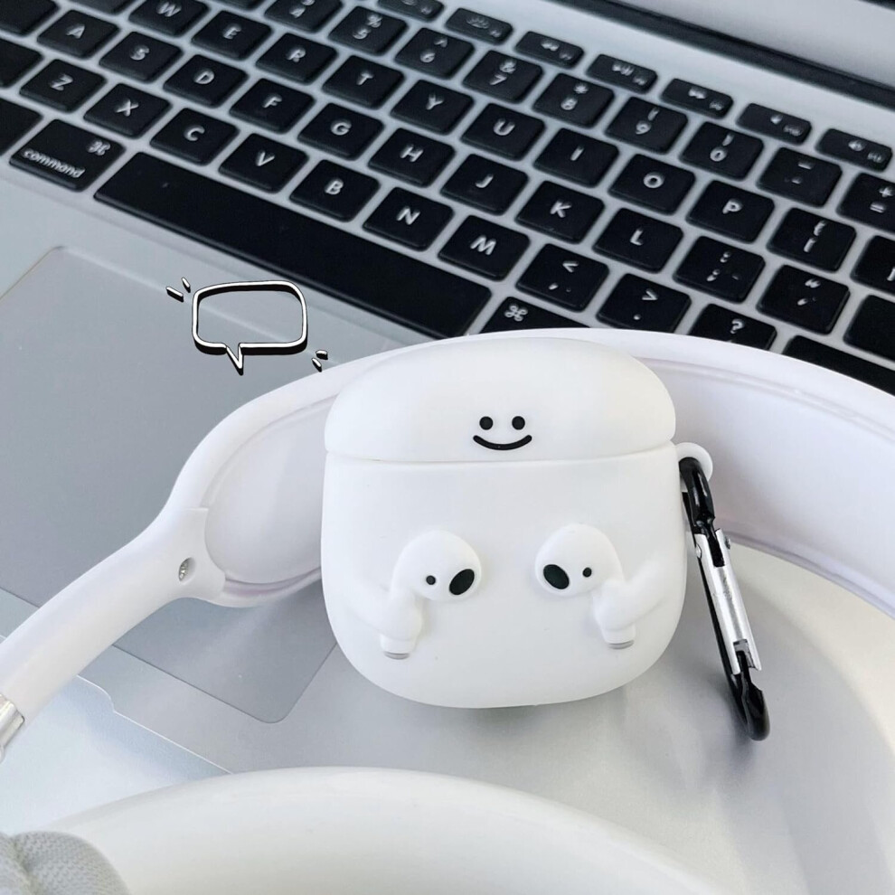 Compatible For Airpods Case Soft Silicone With Cute 3D Funny Cartoon Design Shockproof Keychain Cover For Girls Woman Airpods 2 &1- White 7770197752688