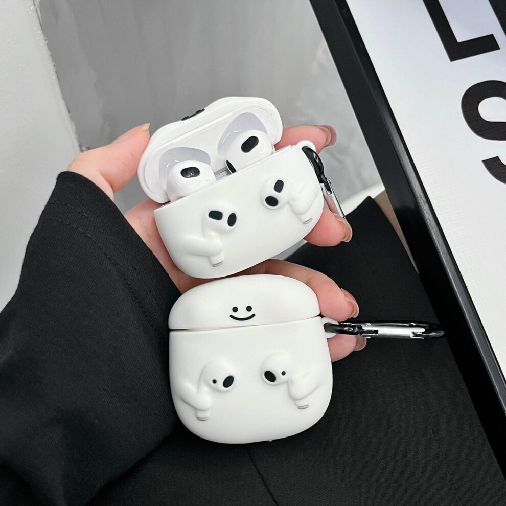 Compatible For Airpods Case Soft Silicone With Cute 3D Funny Cartoon Design Shockproof Keychain Cover For Girls Woman Airpods Pro - White 7770197752695