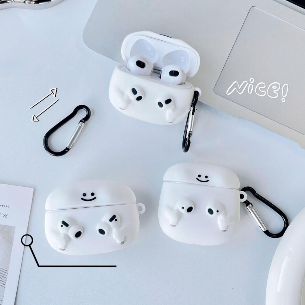 Compatible For Airpods Case Soft Silicone With Cute 3D Funny Cartoon Design Shockproof Keychain Cover For Girls Woman Airpods Pro2 - White 7770197752718