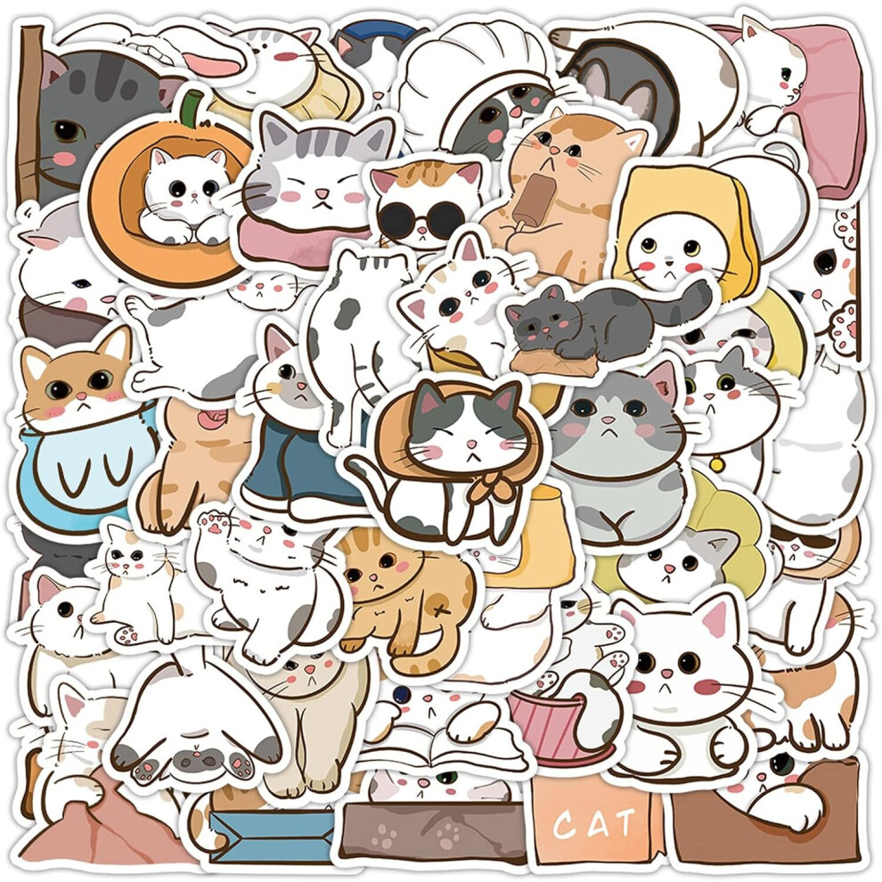 Tianfu 60Pcs Cartoon Cat Stickers For Kids Vinyl Waterproof Animals Stickers For Water Bottle Laptop Skateboard Bicycle Luggage Guitar Cup Decals