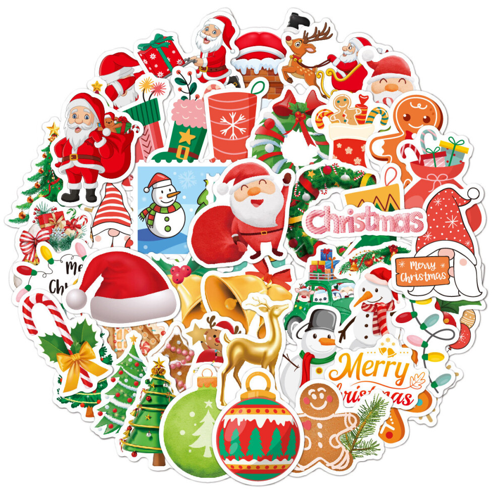 50 Pcs Christmas Stickers,Vinyl Waterproof Christmas Decorations Stickers for Laptop Water Bottles Envelopes Gifts Tags Crafts Snowboard
