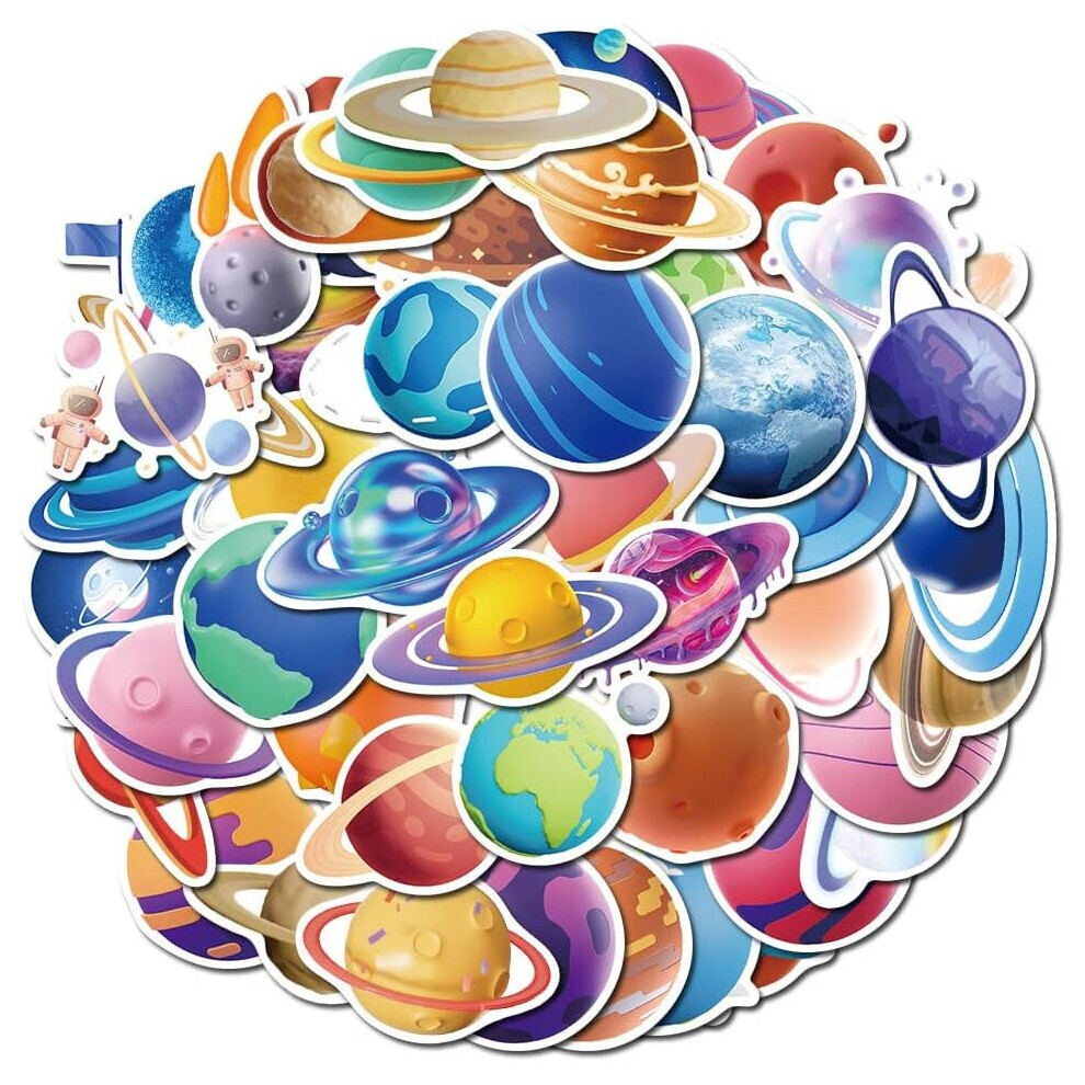 Tianfu 50Pcs 3D Planet Stickers Doodle Pvc Waterproof Stickers Cute Funny Trendy Decals Sticker Pack For Laptop, Phone, Skateboard, Luggage, Water Bottle