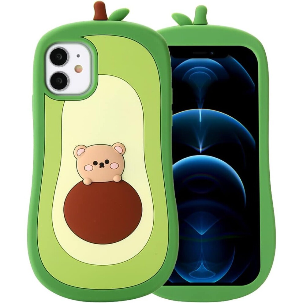 Iphone 11 Avocado Case,3D Cute Cartoon Kids Girls Women Kawaii Lovely Bear Avocado Shape Soft Silicone Case 7770197750295