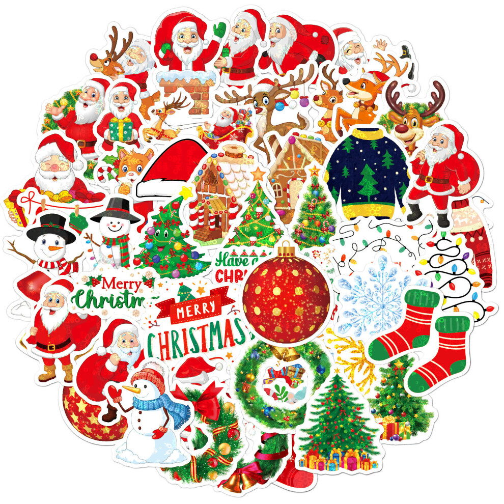 50 Pcs Christmas Stickers,Vinyl Waterproof Christmas Decorations Stickers for Laptop Water Bottles Envelopes Gifts Tags Crafts Snowboard