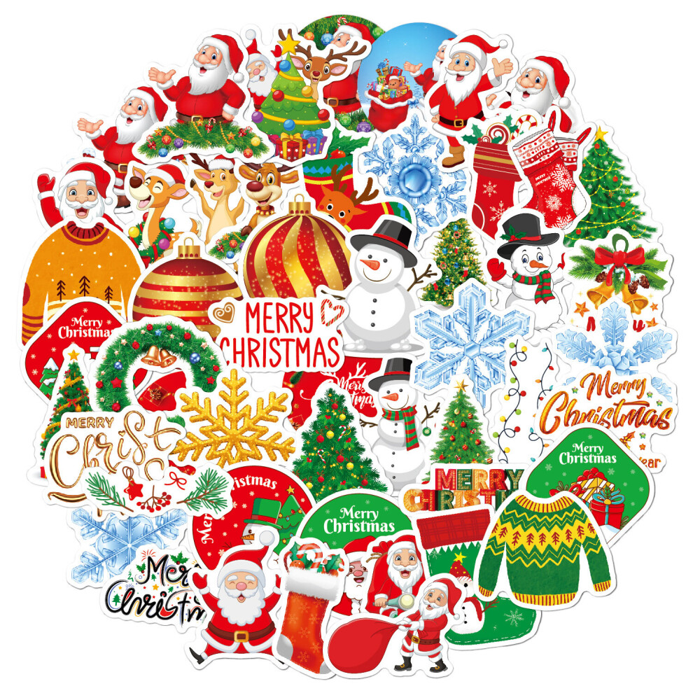50 Pcs Christmas Stickers,Vinyl Waterproof Christmas Decorations Stickers for Laptop Water Bottles Envelopes Gifts Tags Crafts Snowboard