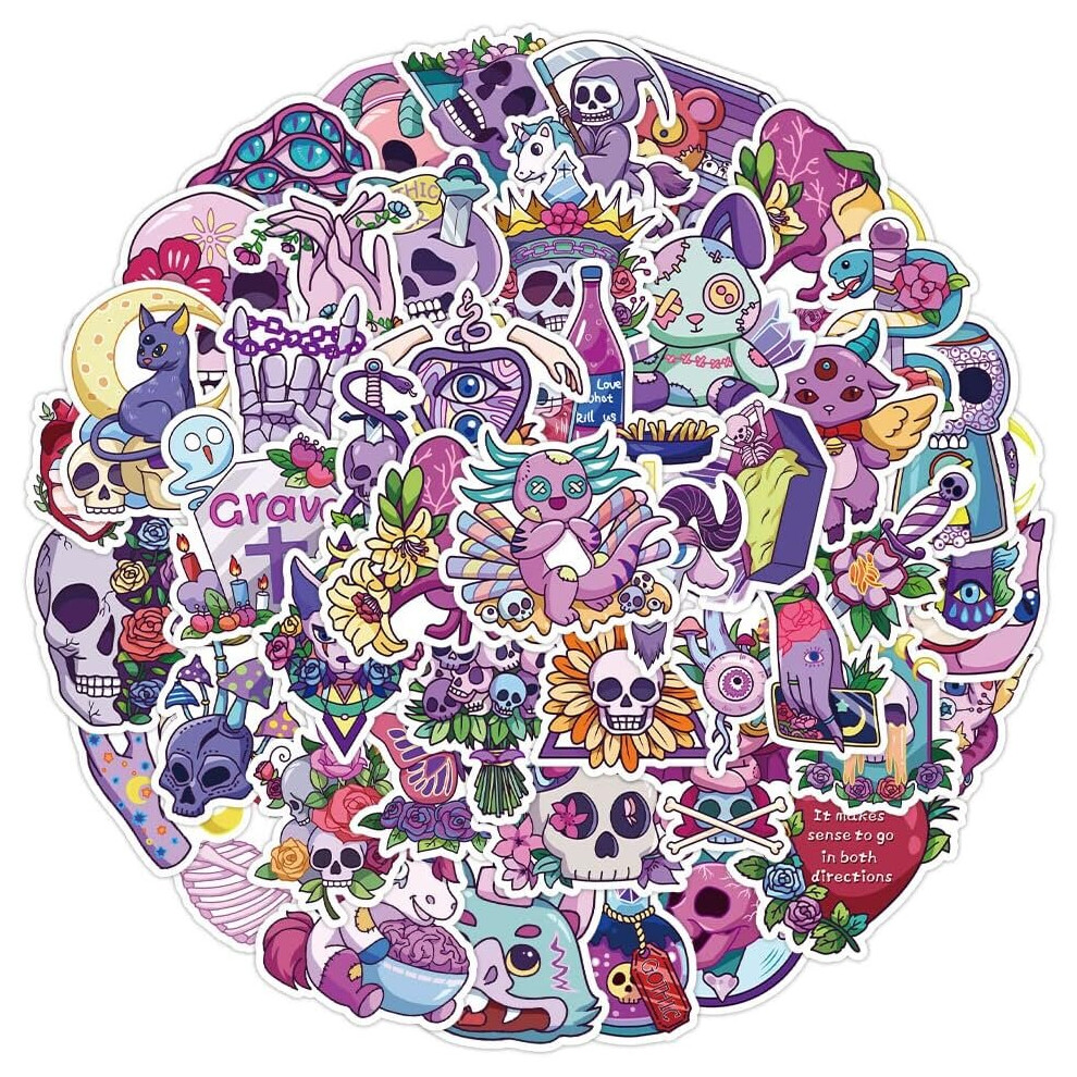 50pcs Cute Gothic Skull Stickers Vinyl Waterproof Cool Funny Decals Colorful Sticker for Laptop Phone Skateboard Luggage Water Bottle hydroflask