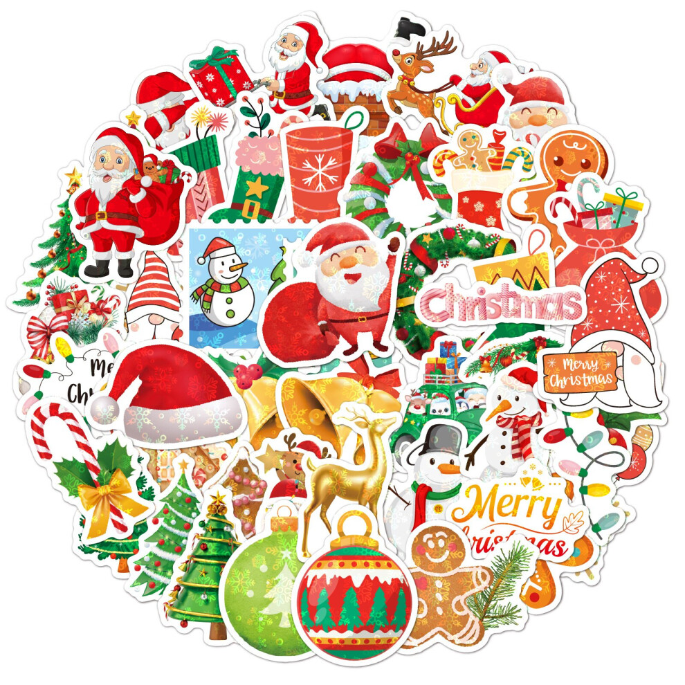 50 Pcs Christmas Stickers,Vinyl Waterproof Christmas Decorations Stickers for Laptop Water Bottles Envelopes Gifts Tags Crafts Snowboard