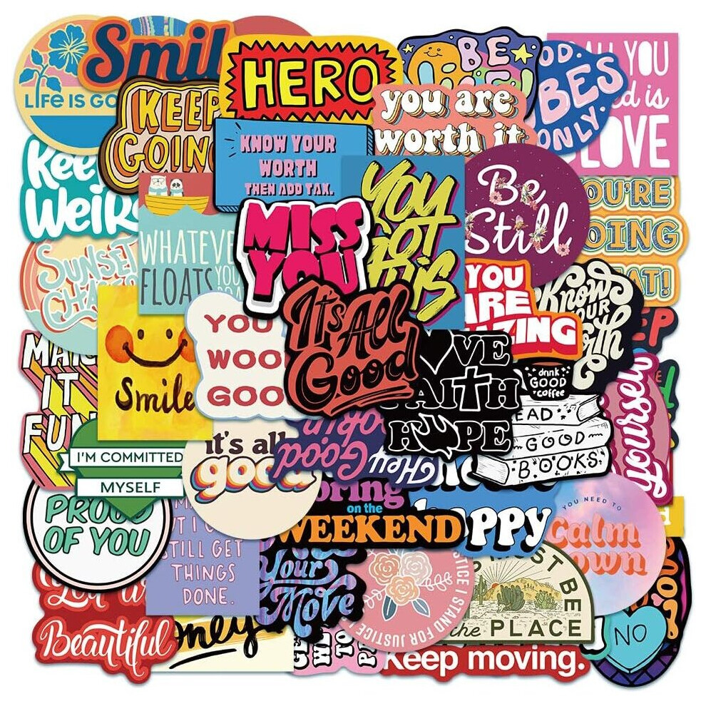 Tianfu 50Pcs Slogan Stickers Doodle Pvc Waterproof Stickers Cute Funny Trendy Decals Sticker Pack For Laptop, Phone, Skateboard, Luggage, Water Bottle