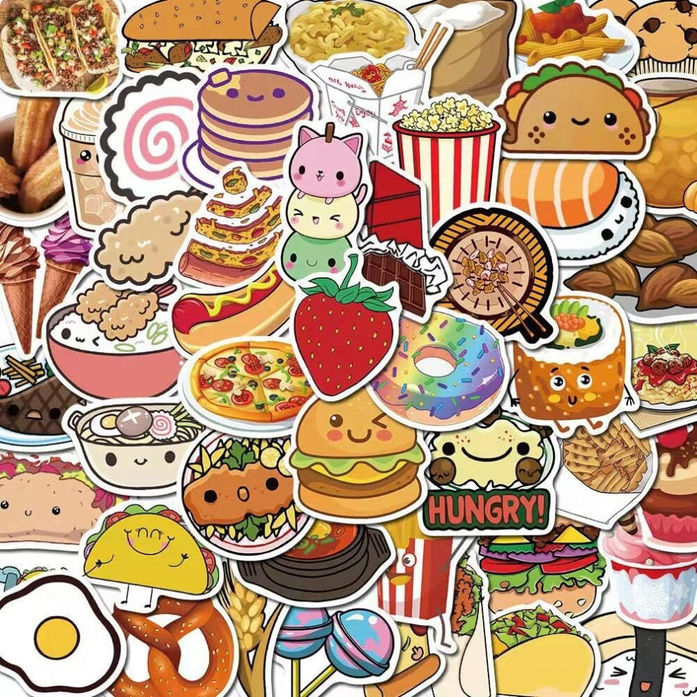 Tianfu 50Pcs Cuisine Stickers Doodle Pvc Waterproof Stickers Cute Funny Trendy Decals Sticker Pack For Laptop,Phone,Skateboard,Luggage,Water Bottle