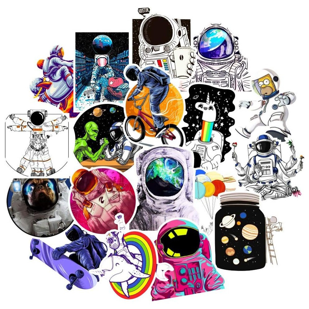50pcs Astronaut Stickers Doodle PVC Waterproof Stickers Cute Funny Trendy Decals Sticker Pack for Laptop, Phone, Skateboard, Luggage, Water Bottle