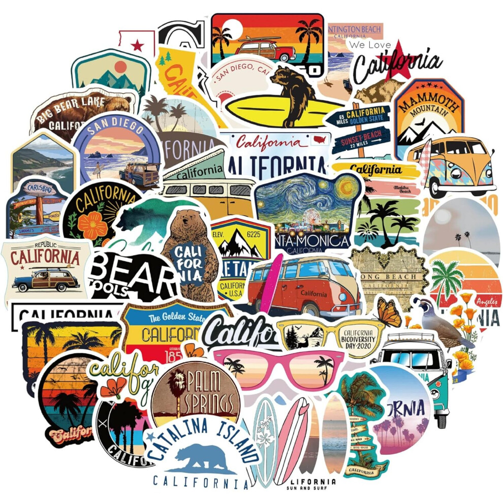 Tianfu 50Pcs California Doodle Pvc Waterproof Stickers Cute Funny Trendy Decals For Kids Adults Sticker For Laptop,Phone,Skateboard, Luggage,Water Bottle