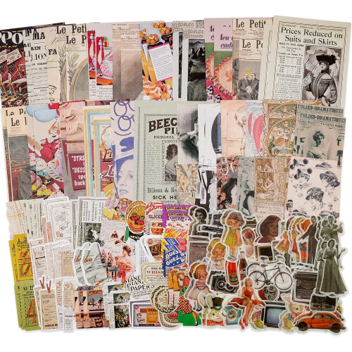 Vintage Scrapbook Supplies Pack (200 Pieces) for Junk Journal Bullet ...
