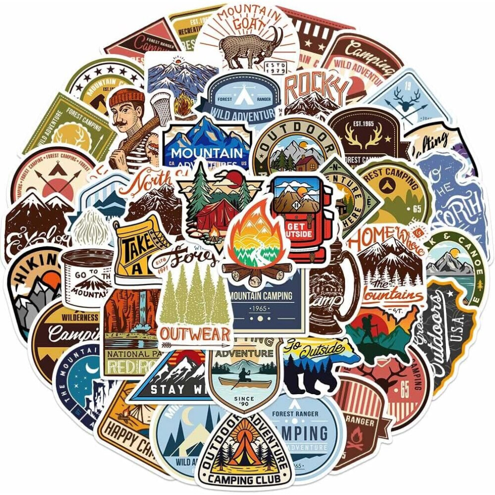 Outdoor Adventure Camping Stickers, Hiking Travel Stickers Waterproof Vinyl Decals for Hydro Flask Water Bottle Scrapbook Laptop Skateboard Car