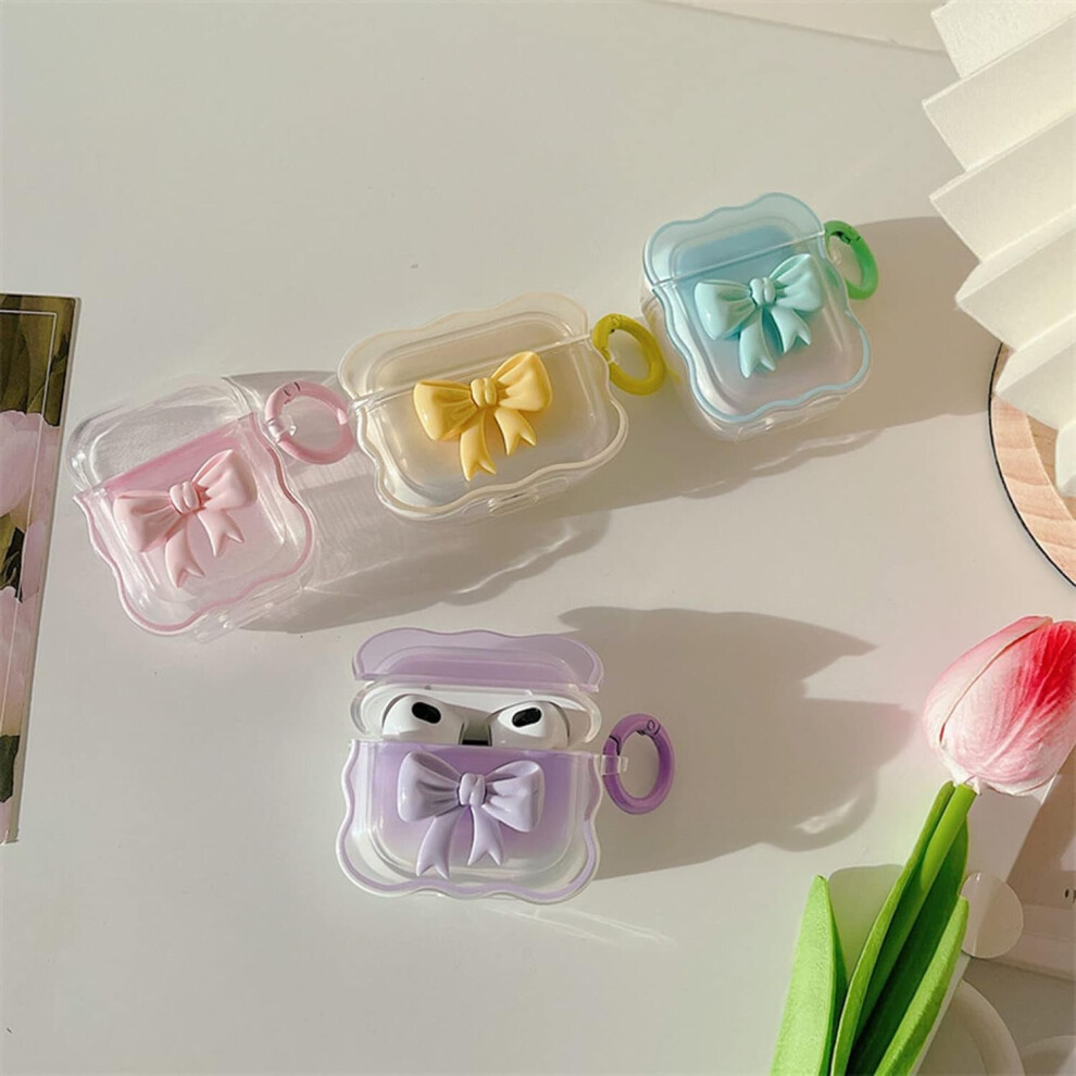 Compatible For Airpods Case Soft Clear Tpu With Cute 3D Colour Bow Design Shockproof Keychain Cover For Girls Woman Airpods 3- Blue 7770197753012