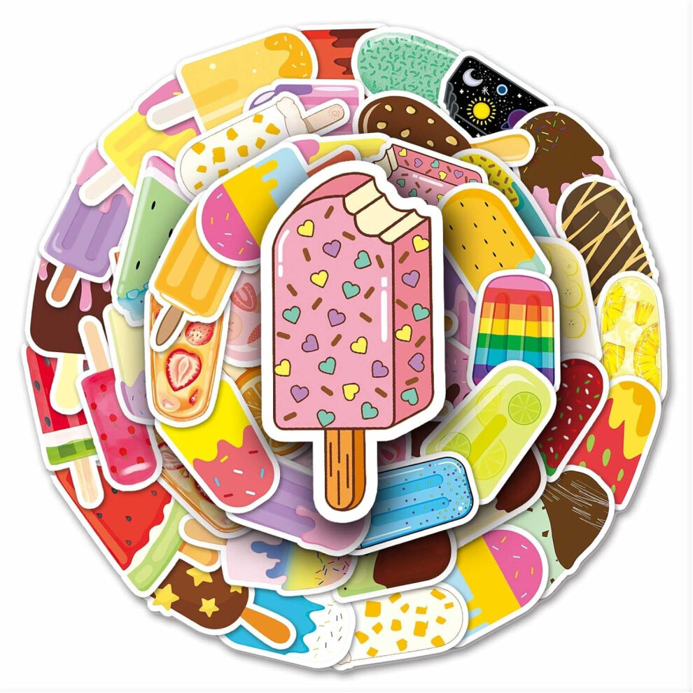 50 Pcs Popsicle Stickers,Vinyl Waterproof Ice-Lolly Stickers for Laptops,Water Bottles,Computers,Phones,Colorful Summer Popsicle Stickers