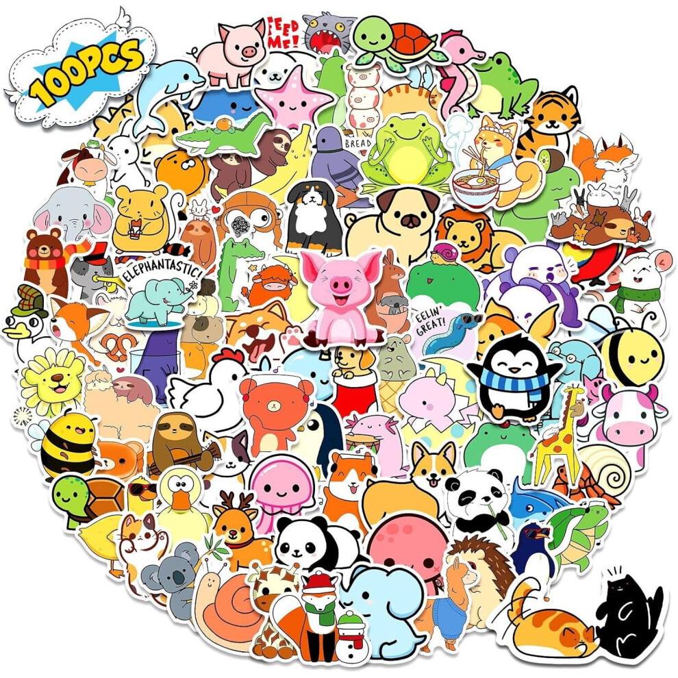 100 Pcs Cute Animal Stickers for Kids Water Bottle Stickers Waterproof Vinyl Hydroflask Phone Skateboard Laptop Stickers, Aesthetic Sticker Packs