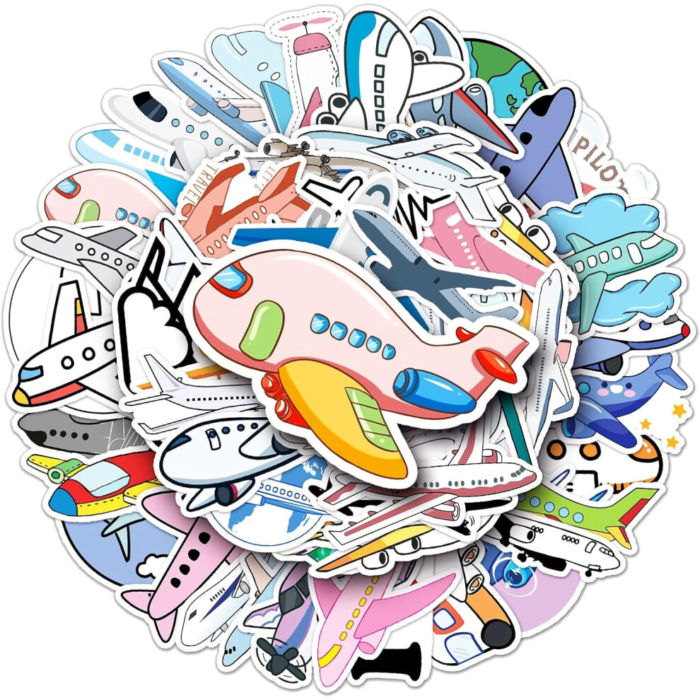 50 Pieces Airplane Stickers Water Bottle Notebook Car Water Bottle Phone Guitar Skateboard Vinyl Stickers Waterproof for Teen Boys Adults