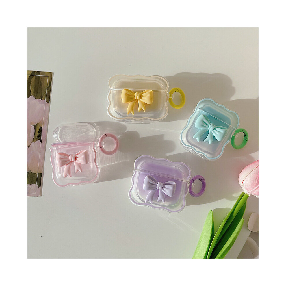 Compatible For Airpods Case Soft Clear Tpu With Cute 3D Colour Bow Design Shockproof Keychain Cover For Girls Woman Airpods Pro- Yellow 7770197753081