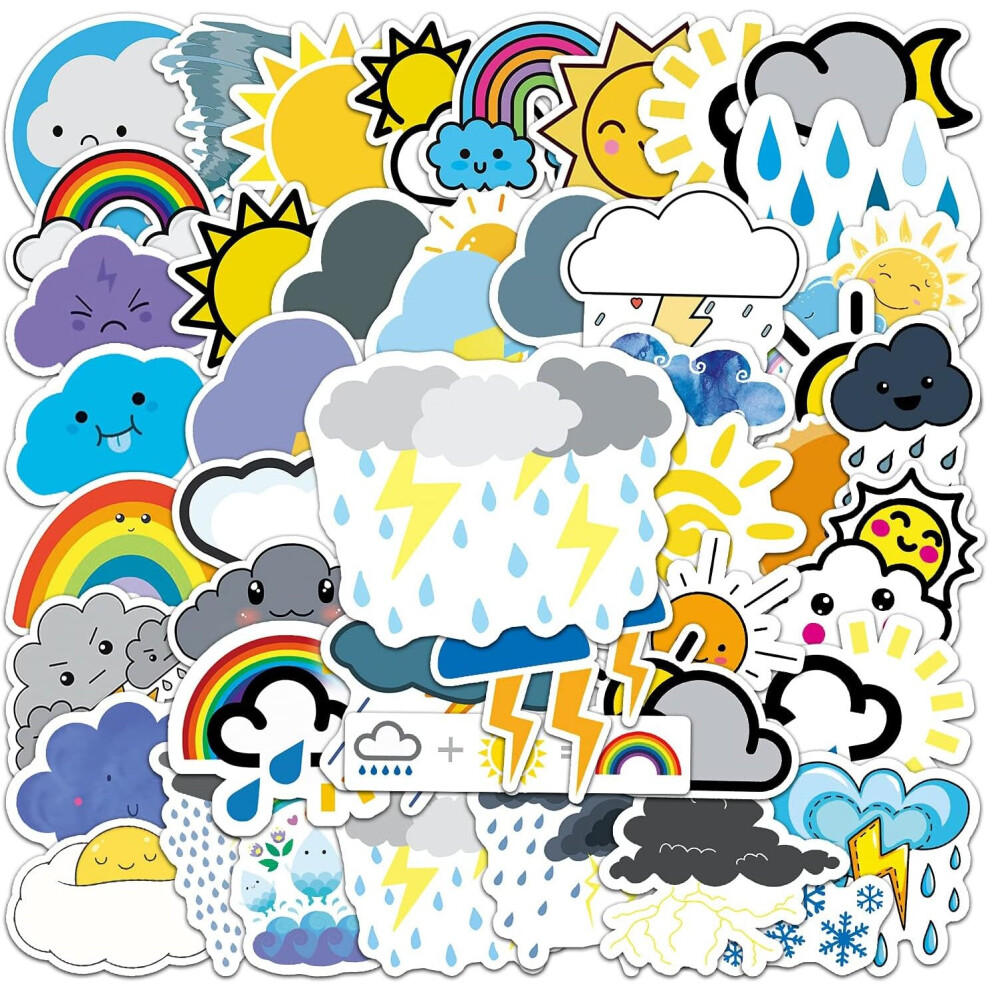 50-Pack Cute Cloud Stickers Water Bottle Laptop Phone Guitar Skateboard Water Bottle Blue Sky, Sun, Moon  Sticker Waterproof For Teens Adults