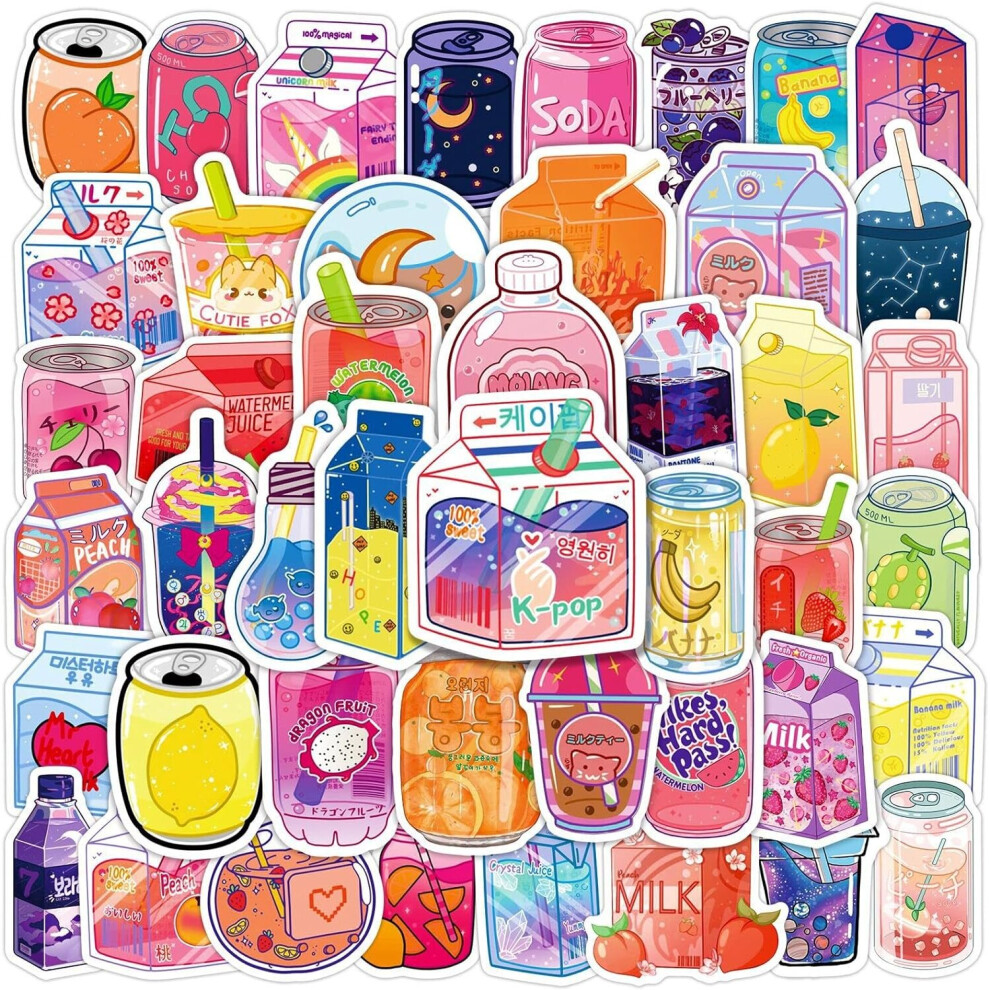Cartoon Beverage Stickers 50pcs Beautiful Fashion Stickers Laptop Water Bottle Phone Skateboard Summer Flavor Drink Vinyl Stickers for Teens Adults